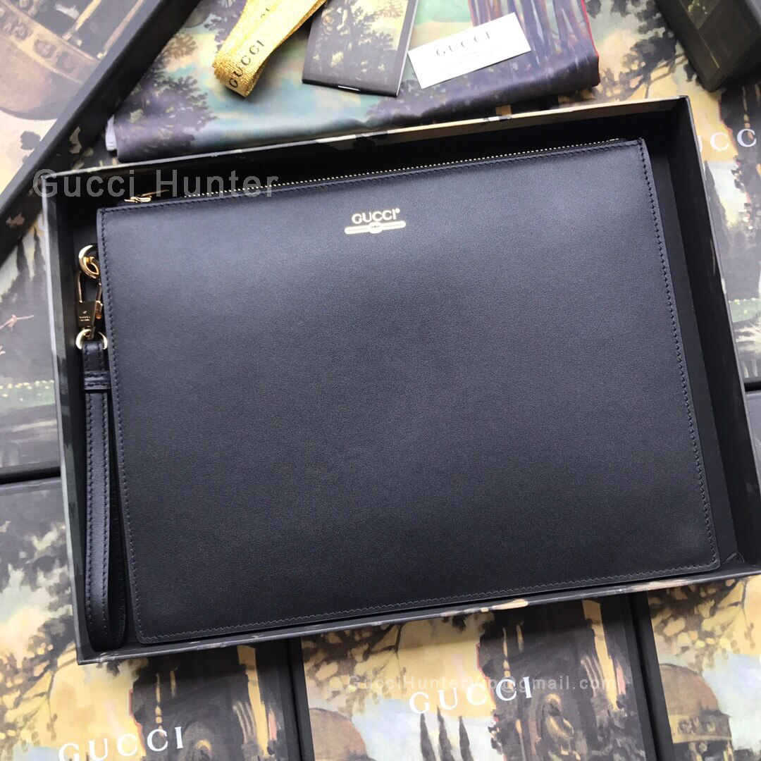 Gucci Leather Pouch With Gucci Logo Black 547613